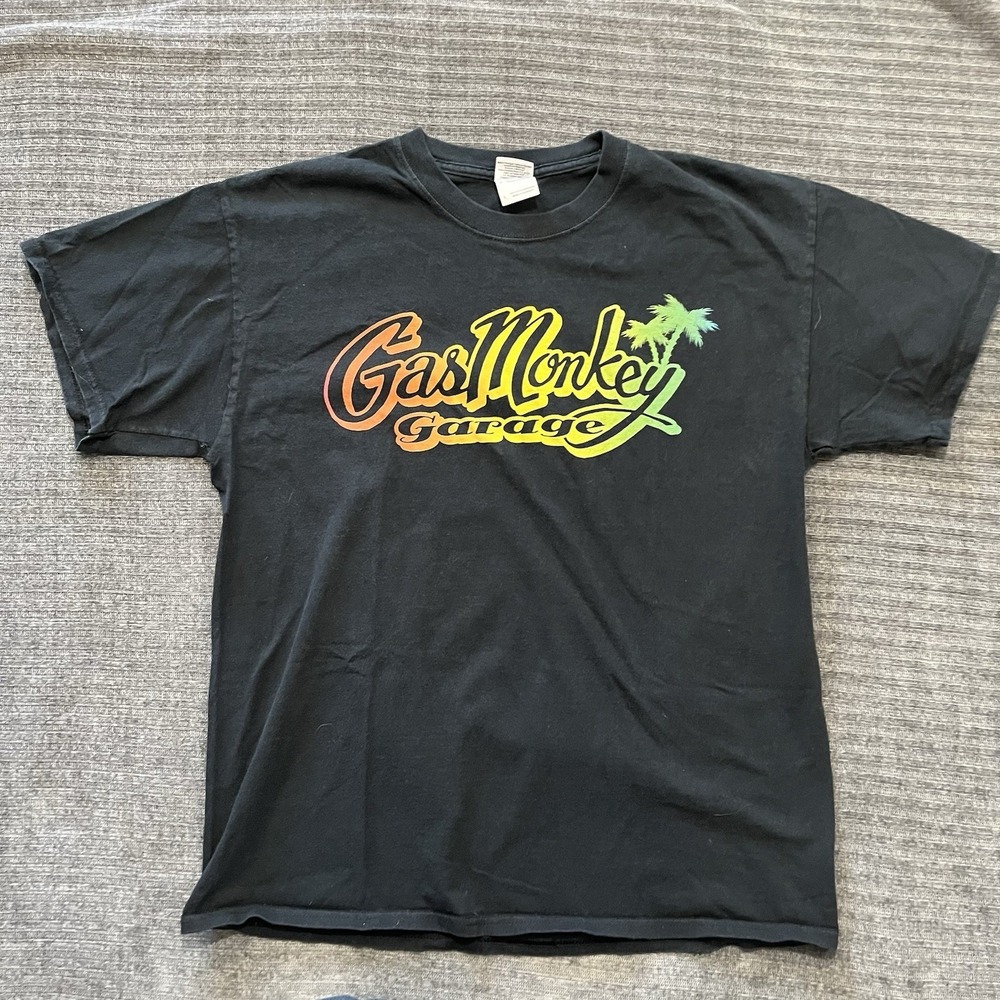 Y2K Gas Monkey Garage T Shirt Men's Size LG Black Graphic Logo Tropical